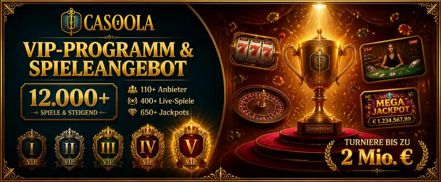 Casoola Casino VIP-Programm und Spielangebot - 12.000 Spiele, 110 Anbieter