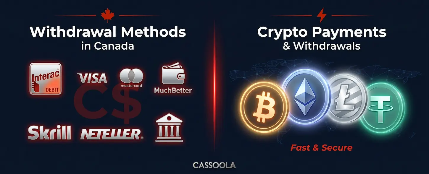 Casoola Casino withdrawal methods for Canadian players including Interac, e-wallets, and crypto payments in 2026.